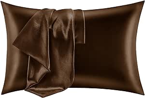 CozyLux Satin Pillowcase for Hair and Skin Queen Set of 2 Soft Pillow Cases Silky Microfiber Bed Pillow Covers Wrinkle Resistant with Envelope Closure(Brown, 20 x 30 Inches)