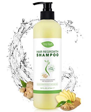Hair Growth Shampoo Anti Hair Loss Shampoo Infused with Natural Ginger, Argan Oil - for All Hair Types, Men and Women, 16 Fl Oz/473ml (Shampoo)