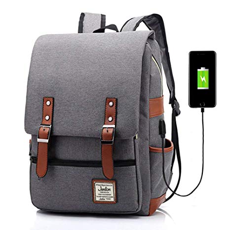 Junlion Unisex Business Laptop Backpack College Student School Bag Travel Rucksack Daypack with USB Charging Port Gray