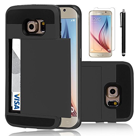 Galaxy S6 Case, EC™ Samsung Galaxy S6 Wallet Case, Hybrid High Impact Resistant Protective Shockproof Hard Shell with Card Holder Slot Cover for Samsung S6 (Black)