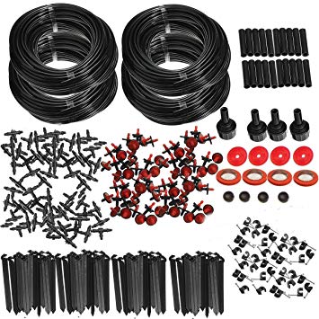 KINGSO 92M Micro Drip Irrigation Kit System Drip Irrigation Tubing Garden Hose Watering Kit Nozzle Sprinkler System for Flower Bed Patio Garden Greenhouse Plants