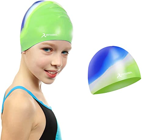 arteesol Swim Cap Kids - Silicone Swim Cap for Kids Waterproof Kids Swim Cap Comfortable Fit for Long Hair and Short Hair for Boys Girls Children Junior Aged 5-12