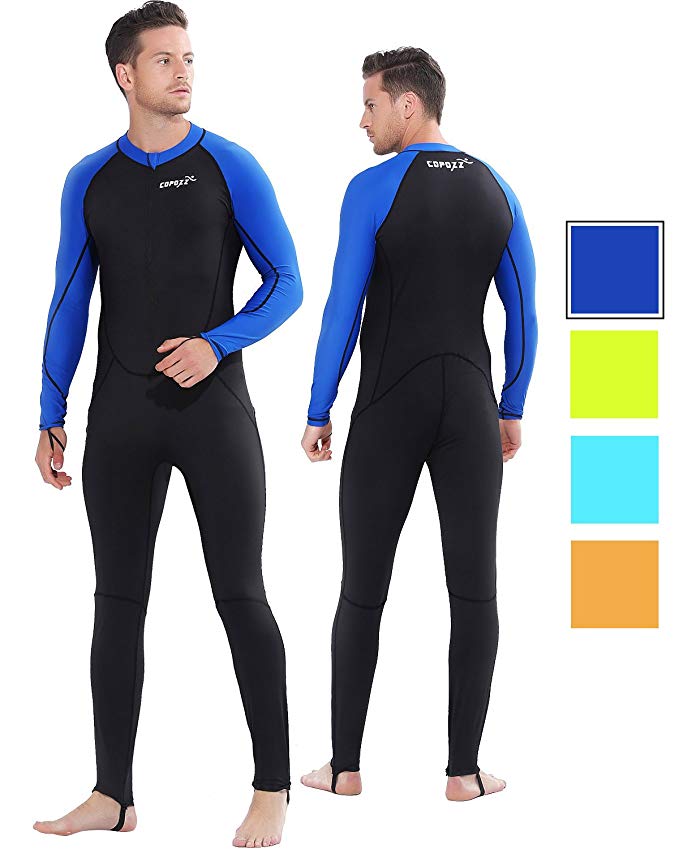 COPOZZ Rash Guard, Full Body Cover Thin Wetsuit, Lycra UV Protection Long Sleeves Sport Dive Skin Suit - Perfect for Swimming/Scuba Diving/Snorkeling/Surfing-One Piece for Men Women&Teens