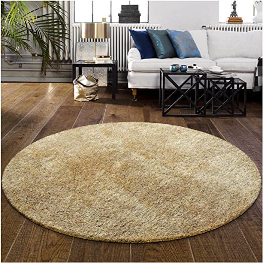 Superior Textured Shag Round Rug, Beige, 4'