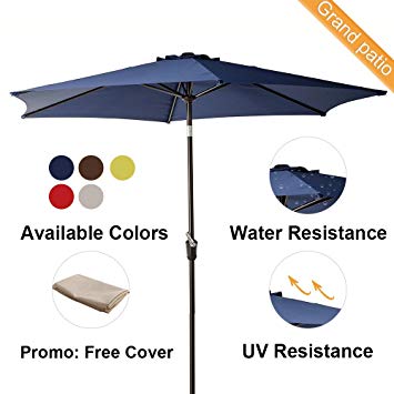 Grand patio 9FT Aluminum Patio Umbrella, UV Protective Beach Umbrella with Push Button Tilt and Crank, Powder Coated Outdoor Umbrella, Blue