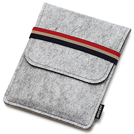 ACECOAT Fashion Premium Slim Thin Lightweight Colorful Belt Protective Fuffy Felt Envelope Sleeve Pocket Pouch Case Cover Bag For 6 Inch Kindle / Kindle Paperwhite / Kindle (Gray)