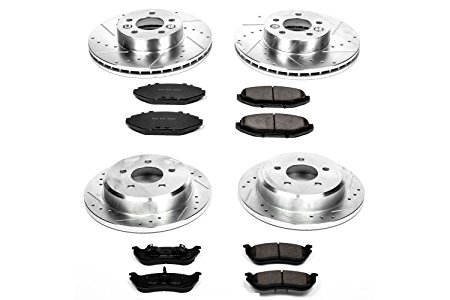 Power Stop K2861 Front/Rear Ceramic Brake Pad and Cross Drilled/Slotted Combo Rotor One-Click Brake Kit