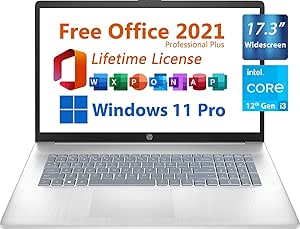 HP 2024 17.3" Business & Student Laptop, Widescreen FHD Display, Free Microsoft Office 2021 with Lifetime License,Intel 6-Core i3-1215U,32GB RAM, 1TB PCIe SSD Type C, Windows 11 Pro, Silver