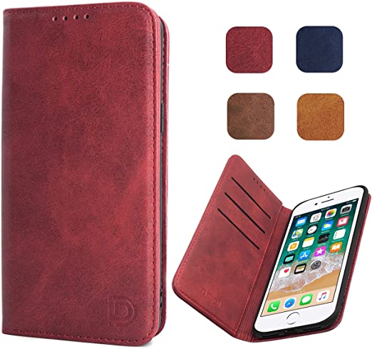 Premium Leather Wallet Case for iPhone 8 Plus 7 Plus, Dekii iPhone 7/8 Plus Flip Case for Men with Card Holder and Kickstand Compatible iPhone 8 Plus/7 Plus (5.5 Inch), Red