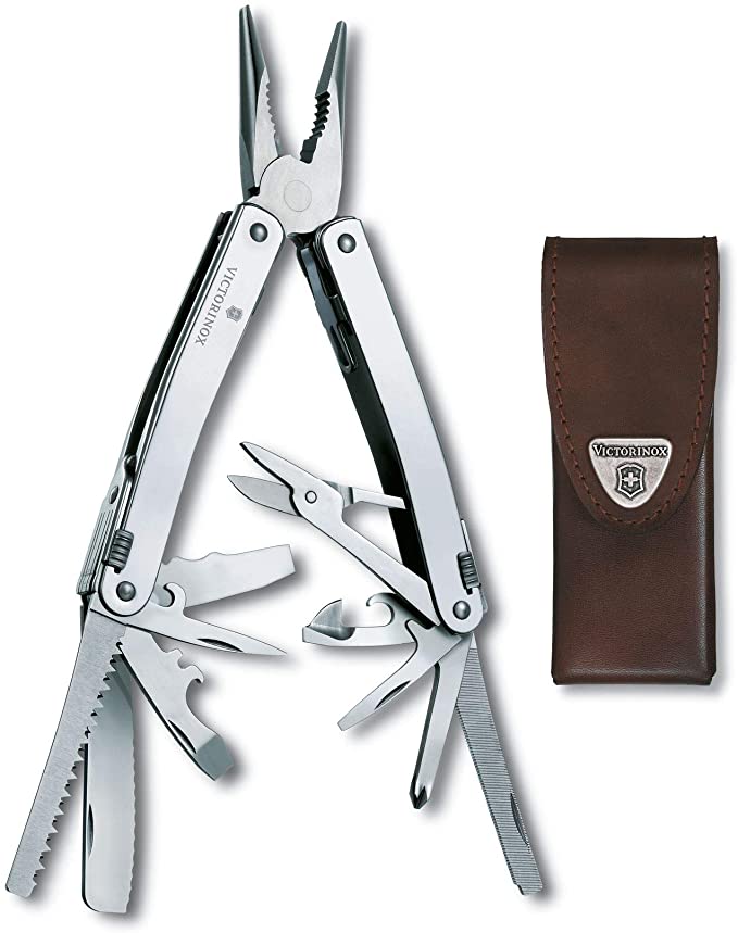 Victorinox Swiss Army Swisstool Spirit with Leather Pouch , Stainless Steel, 105mm