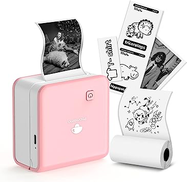 Phomemo M02Pro Photo Printer Mini Thermal Printer Pocket Bluetooth Printer, 300DPI Printer with 1 Paper Roll and Paper Holder, Compatible with Phone& Tablet, for DIY Painting Pink