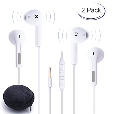 Premium Earphones/Apple Earbuds /3.5mm Headphones With Stereo Mic Remote And EVA Bag Case For Apple iPhone 6s/6/6plus,iPhone SE/5s/5c/5, iPad /iPod and More (2PACK)