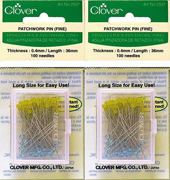 Two (2) Boxes Quantity 100 Clover Extra Fine Patchwork Pins ~ Article No. 2507 ~ 1.5" Long .4mm Glass Head