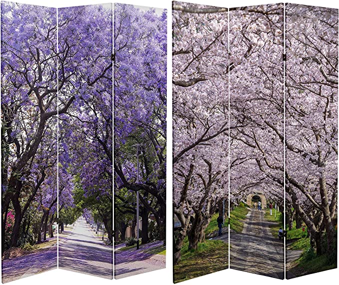 Red Lantern 6 ft. Tall Double Sided Lavender Road Canvas Room Divider,