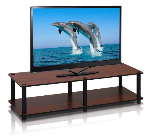 Furinno 11175DC(BK)/BK Just No Tools Dark Cherry Wide Television Stand with Black Tube