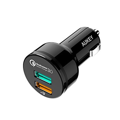 [Qualcomm Certified] Aukey Quick Charge 2.0 30W 2 Ports USB Car Charger Adapter Black