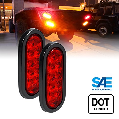 2pc 6" Oval RED LED Trailer Tail Lights - Turn Stop Brake Trailer Lights for RV JEEP Trucks (DOT Certified, Grommet & Plug Included)