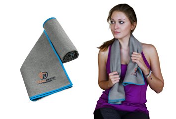 Fitness Towel - Super Fast Drying, Extra Absorbent Microfiber. Great Workout Towels for Exercise, Gym, Sports, Hot Yoga, Travel, Camping, Hiking, Backpacking (Slate Gray/Blue)