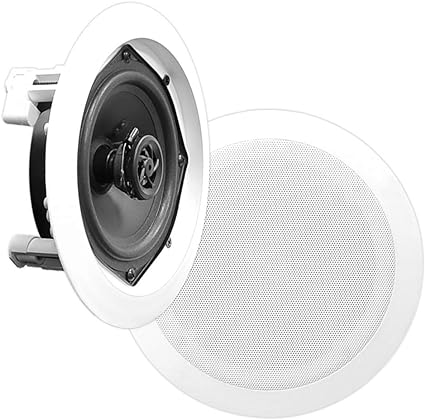 6.5” Ceiling Wall Mount Speakers - Pair of 2-Way Midbass Woofer Speaker 1/2'' Polymer Dome Tweeter Flush Design w/ 70Hz-20kHz Frequency Response & 200 Watts Peak Easy Installation - Pyle PDIC61RD