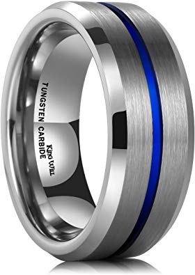 King Will Loop 6mm/8mm Blue Tungsten Carbide Ring Wedding Band High Polished Comfort Fit