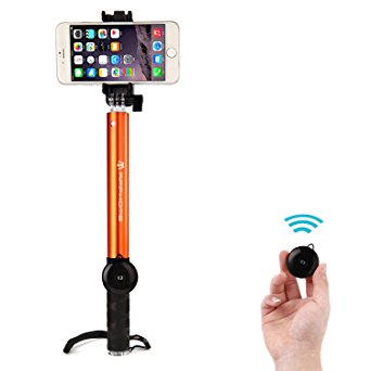 APPHOME Selfie Stick, Aluminum Extendable Monopod with Bluetooth Remote Shutter Adjustable Phone Holder for iPhone 7/Se/6s/6 Plus, Samsung Galaxy S6 Note 5/4 & Android Smartphones -Orange(Patented)