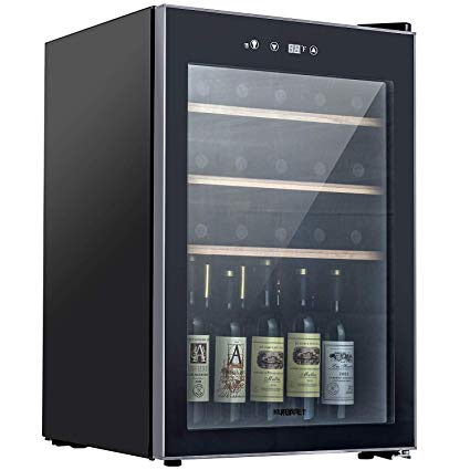 KUPPET Thermoelectric 35 Bottle Wine Cooler, Counter Top Wine Cellar, Red and White Wine Chiller, Freestanding Refrigerator, Quiet Operation Fridge (Wooden shelf)