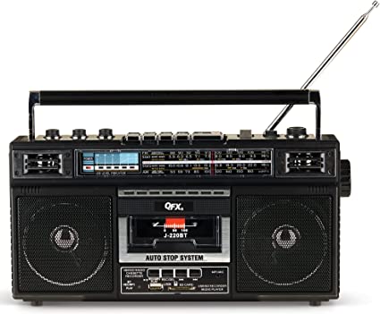 QFX ReRun X Cassette Player Boombox with 4-Band Radio, MP3 Converter, and Bluetooth (J-220BT)