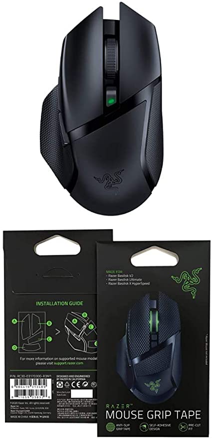 Razer Basilisk X Hyperspeed Wireless Gaming Mouse: Bluetooth & Wireless Compatible - Classic Black   Razer Mouse Grip Tape - Anti-Slip Grip Tape - Self-Adhesive Design