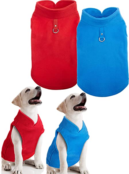 2 Pieces Small Dog Pullover Fleece Jacket with Leash Ring Fleece Vest Dog Winter Sweater Dog Jacket