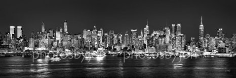 New York City Manhattan Midtown Skyline at NIGHT Black & White BW NYC 12 inches x 36 inches UNFRAMED Photographic Panorama Print Photo Picture Standard Size