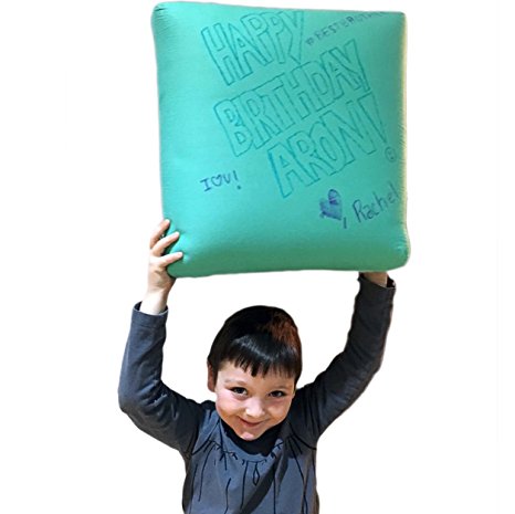 FOMI LARGE Memory Foam Kids Decorative Pillow, Aqua, Rewritable, Cozy, Write and Wash Off Messages (17 X 17 X 6)