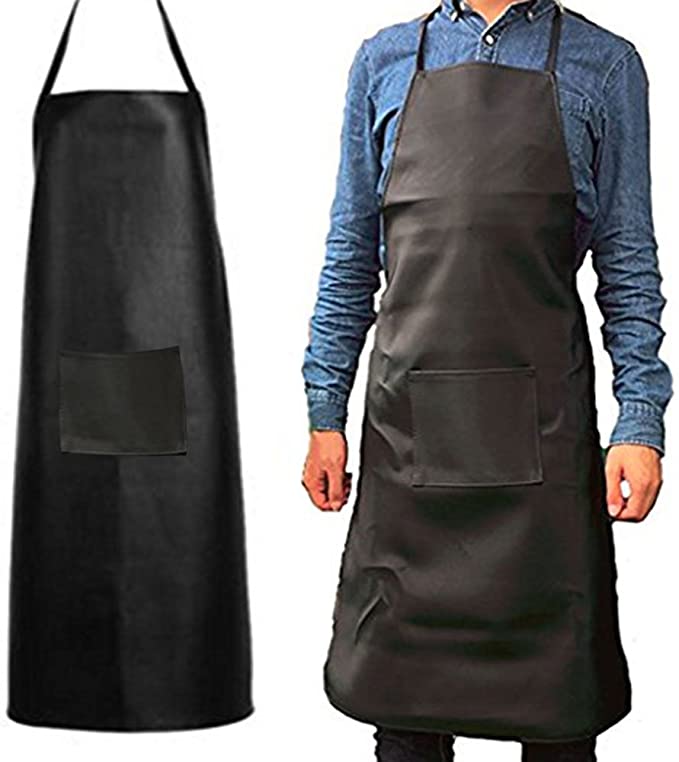 Heavy Duty Waterproof Rubber Vinyl Apron Men-Best for Staying Dry When Dishwashing, Lab Work, Butcher, Cleaning Fish, Oil and Stain Proof, alkali and acid resistance Leather Apron (Black)