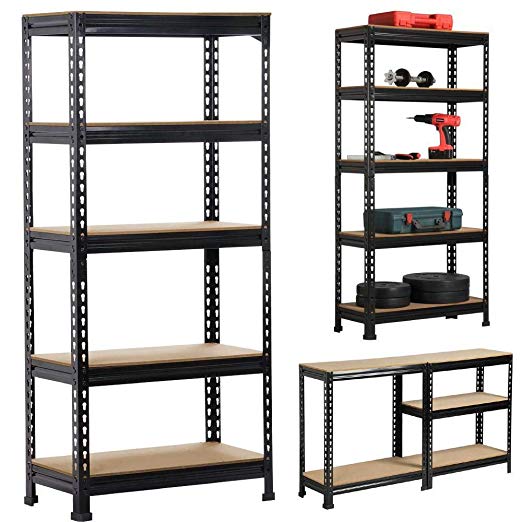 Yaheetech Black 1.5m 5 Tiers Garage Shelving Units Metal Boltless Industrial Racking Garage Storage Shelves