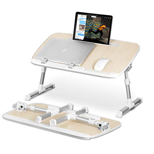 Laptop Stand Desk for Bed with Tablet Stand Slot,YOSHIKO Adjustable Laptop Table Bed Tray,Foldable Standing Desk for Writing in Sofa and Couch Wood, Lap Desks Bed Table for Eating,Foldable Bed Desk