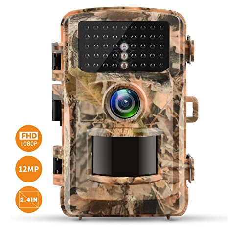 Campark Trail Camera 1080P Hunting Cam 12MP 2.4" Color LCD Wildlife Game Scouting Digital Surveillance Camera with 75ft/23m Infrared Night Vision 42pcs IR LEDs IP56 Waterproof