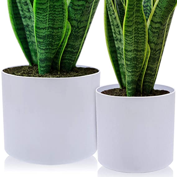 Plant Pot, 2 Pcs Plastic Planters, 8" 10" Plant Pot Light-Weight, Modern Decorative Gardening Gardening Pot with Drainage for All House Plants, Herbs etc. (White)