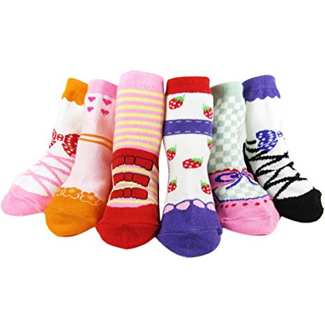 KF Baby Non-Skid Baby Girl Shoe Socks, 6 pairs, for 12 - 24 Months