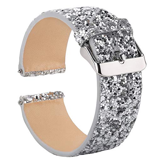 Gear S3 Bands for Women, 22mm Watch Band Quick Release, Moonooda Replacement Strap Glitter Sparkling Compatible with Samsung Galaxy Watch 46mm / S3 Frontier/Classic Watch, Silver