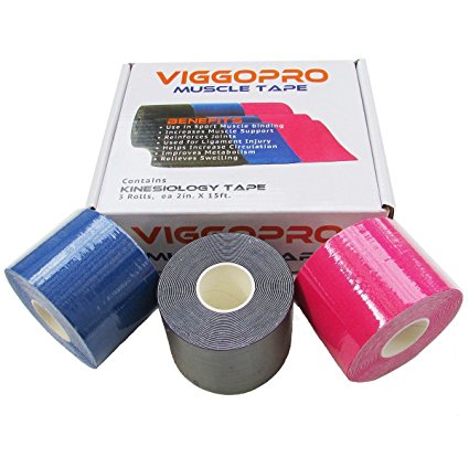 ViggoPro Kinesiology Tape 3-pack · Black, Blue, Pink - Muscle Tape · Sports Tape · for Athletic, Medical Applications