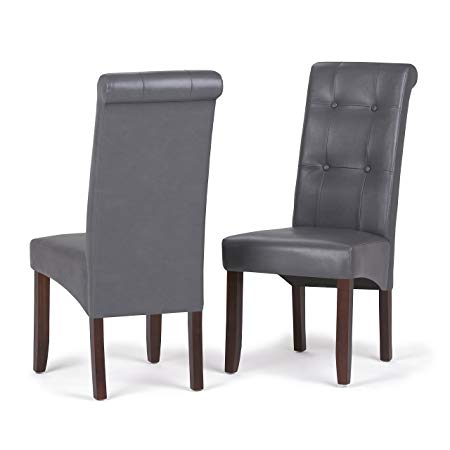 Simpli Home WS5109-4-G Cosmopolitan Contemporary Deluxe Tufted Parson Chair (Set of 2) in Stone Grey Faux Leather