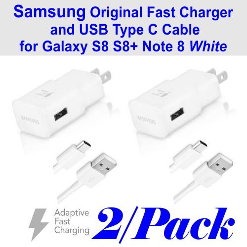 2 Pack Original Samsung Lightning Fast Charger EP-TA20JBE   Type C cable EP-DG950CBE for S8/S8  Note 8, White