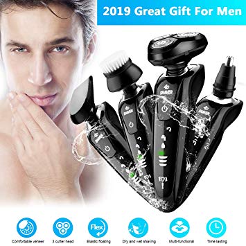 Electric Shaver Rotary Shaver For Men,4 in 1 Dry Wet Waterproof Electric Razor Beard Trimmer USB Cordless Nose Hair Trimmer Face Shaver Travel Rechargeable Facial Cleaning Brush For Dad,Husband,