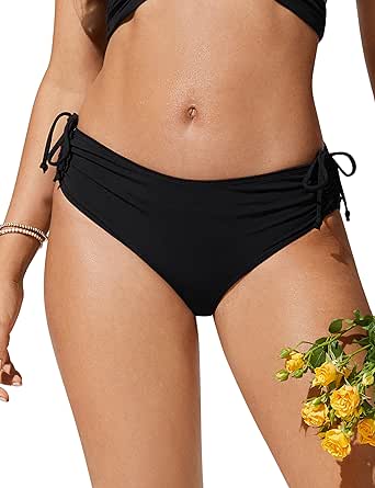 CRZ YOGA Womens Bikini Bottoms Full Coverage Bathing Swimsuit Bottom Adjustable Ruched Side Tie Swim Briefs