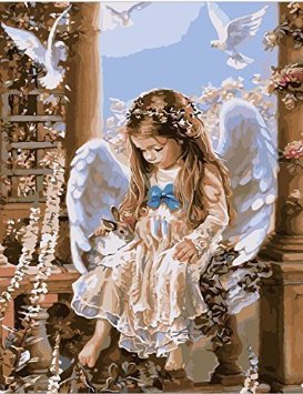 Diy oil painting Paint by number kit No Blending No Mixing Linen Canvas DIY Painting - Angel and Rabbit 1620 inch