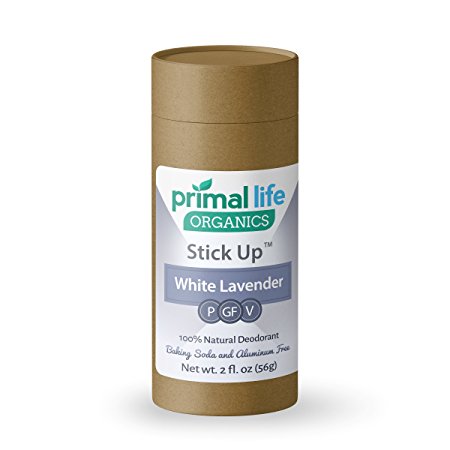Stick Up 100% Natural Deodorant BEST - No Chemicals, Fragrances, Aluminum or Toxins -Effective Against Odor - Detoxifies - Nourishes - 2oz White Lavender- Primal Life Organics