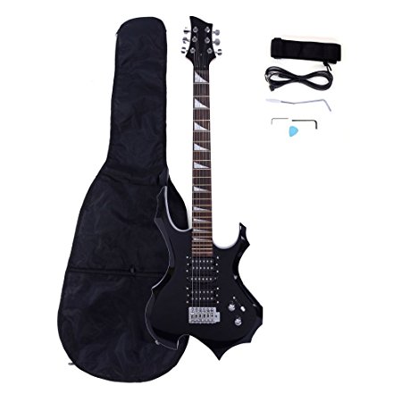 Z ZTDM Black Electric Guitar with Case and Accessories Pack Beginner Starter Package