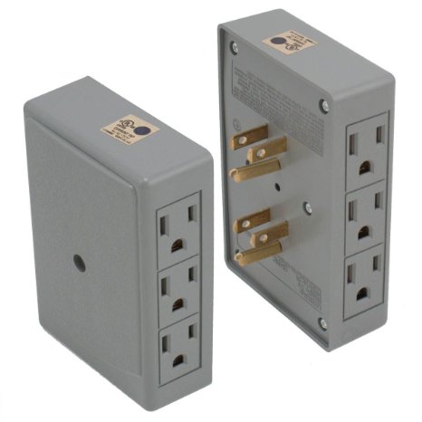 2 Side Entry 6-Way Electrical Socket Outlet Splitter In-Wall Tap Adapter In Grey