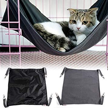 Petneces Cat Hammock Waterproof Oxford Fabric Hanging Bed Mat for Little Animal - 2 in 1 Summer&Winter - Easy to Attach to a Cage (Black)