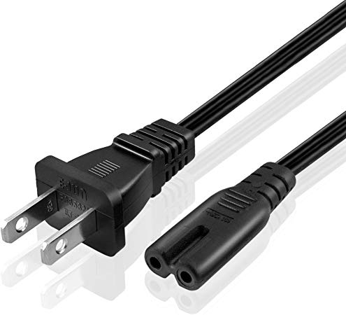 TNP Universal 2 Prong Power Cord (12 Feet) - NEMA 1-15P to IEC320 C7 18AWG Figure 8 Shotgun Connector AC Power Supply Cable Wire Socket Plug Jack (Black) Compatible with PS4, PS3 Slim, LED HDTV