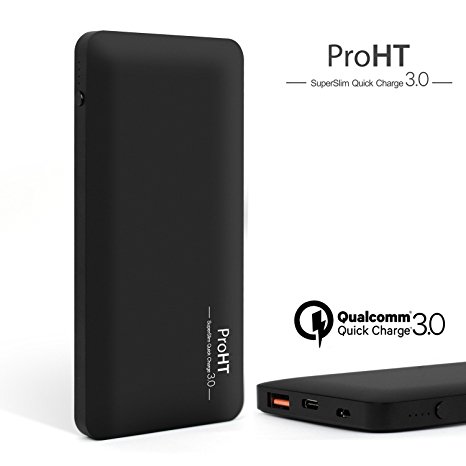 10000mAh Qualcomm Quick Charge 3.0 Slim Power Bank(03246A)/w Type-C/USB-A to Micro,QC 3.0 Input&Output Power Charger for Macbook/ Tablets,Samsung,iPhone 7//6/5 and Android Phones,A-alloy,Black.ProHT